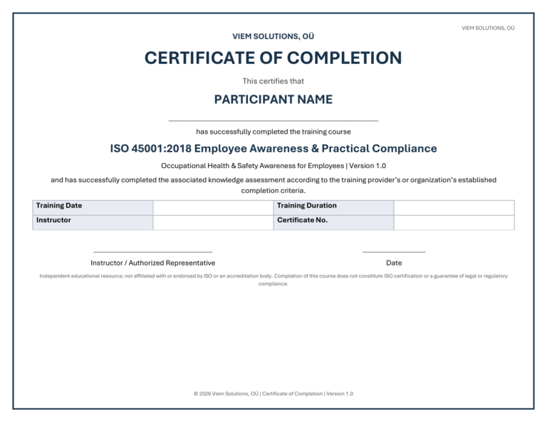 Editable Certificate of Completion preview